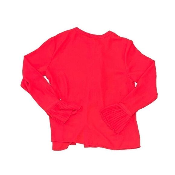 NWT EVA LONGORIA Red Button Down Blouse W/ Bell Sleeves & Bodice Ruffle Size M - Picture 2 of 6